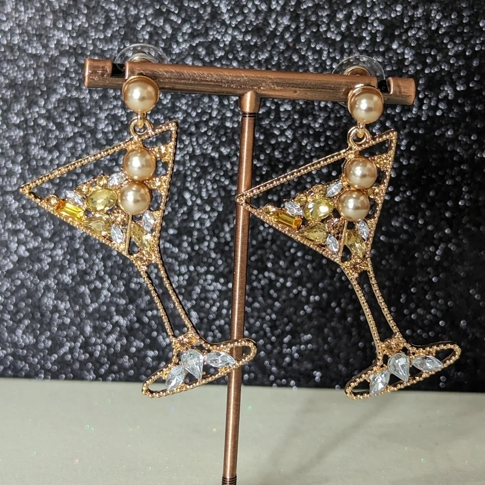 Martini gold bling drop earrings - Picture 3 of 4